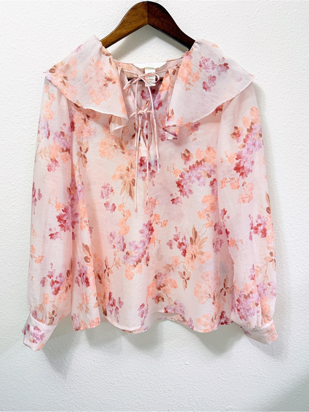 Floral Ruffle Collar Sheer Blouse Cottagecore Boho Prairie Size M